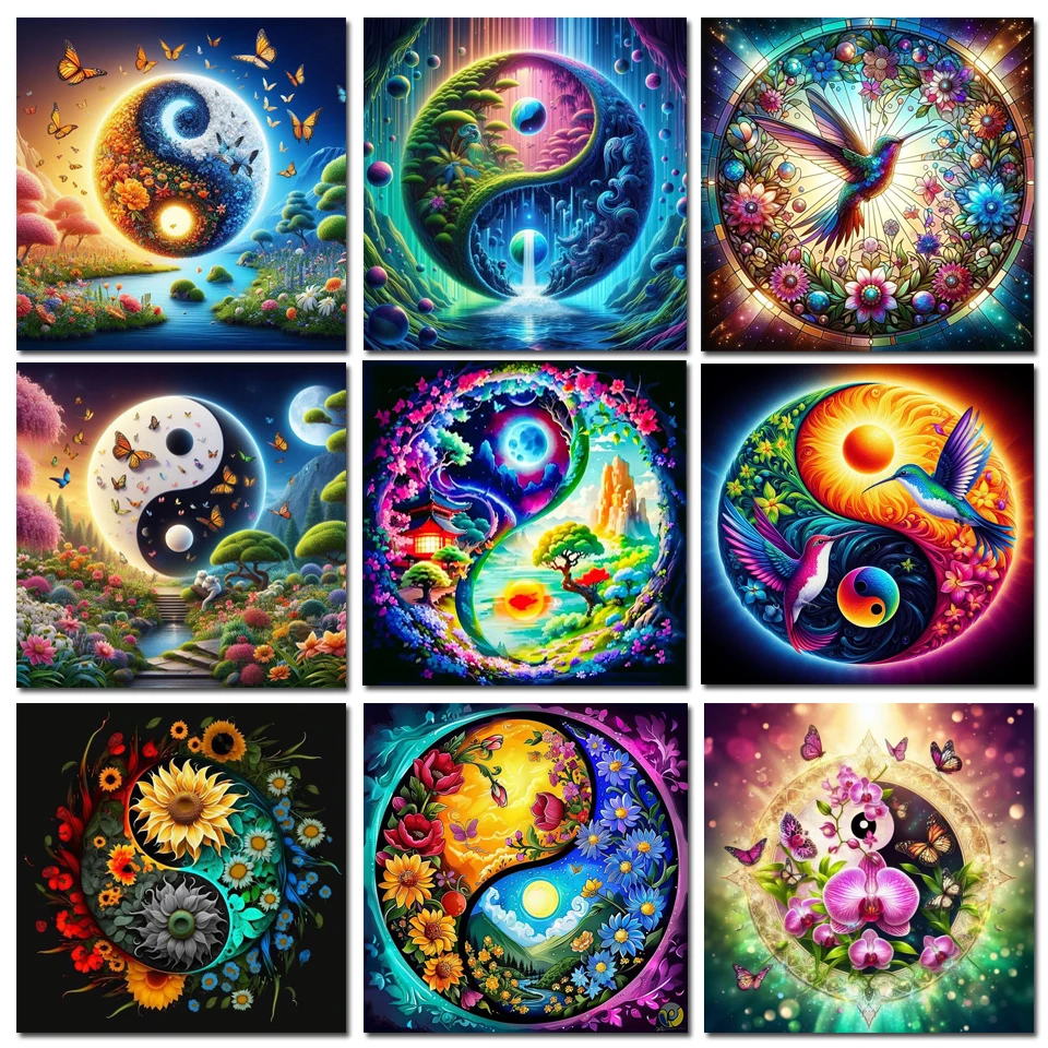 Набор для алмазной живописи Tai Chi Подсолнух Колибри полная квадратная Круглая