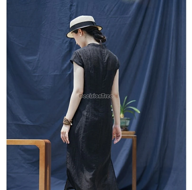 2024 Ретро китайское этническое стильное хлопковое льняное платье Ципао летнее