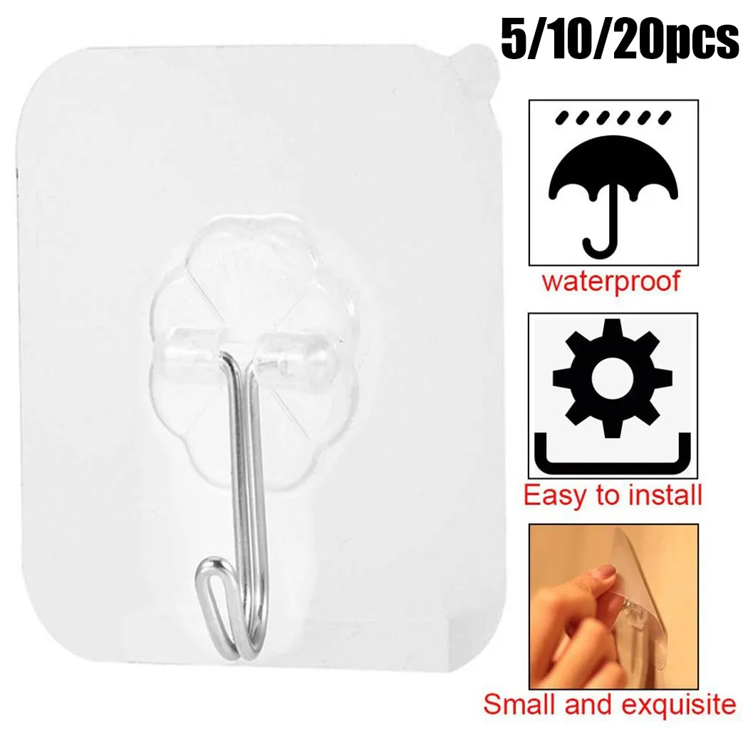 

5/10/20pcs Transparent Strong Sticky Wall Hanging Nail-free Hook Kitchen Bathroom Multi Use Adhesive Hook