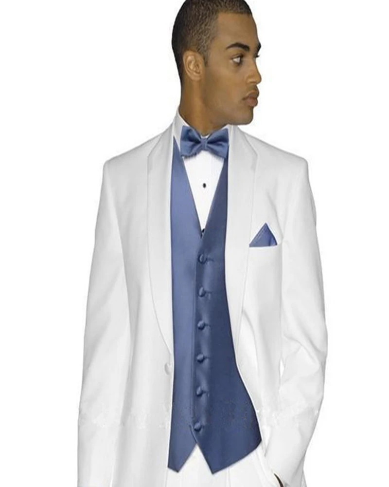 

3Pcs Jacket Pants Vest Custom Made Wedding Suits White Men Suits Slim Fit Tuxedo Blazer Trousers Bridegroom Clothing Party Wear