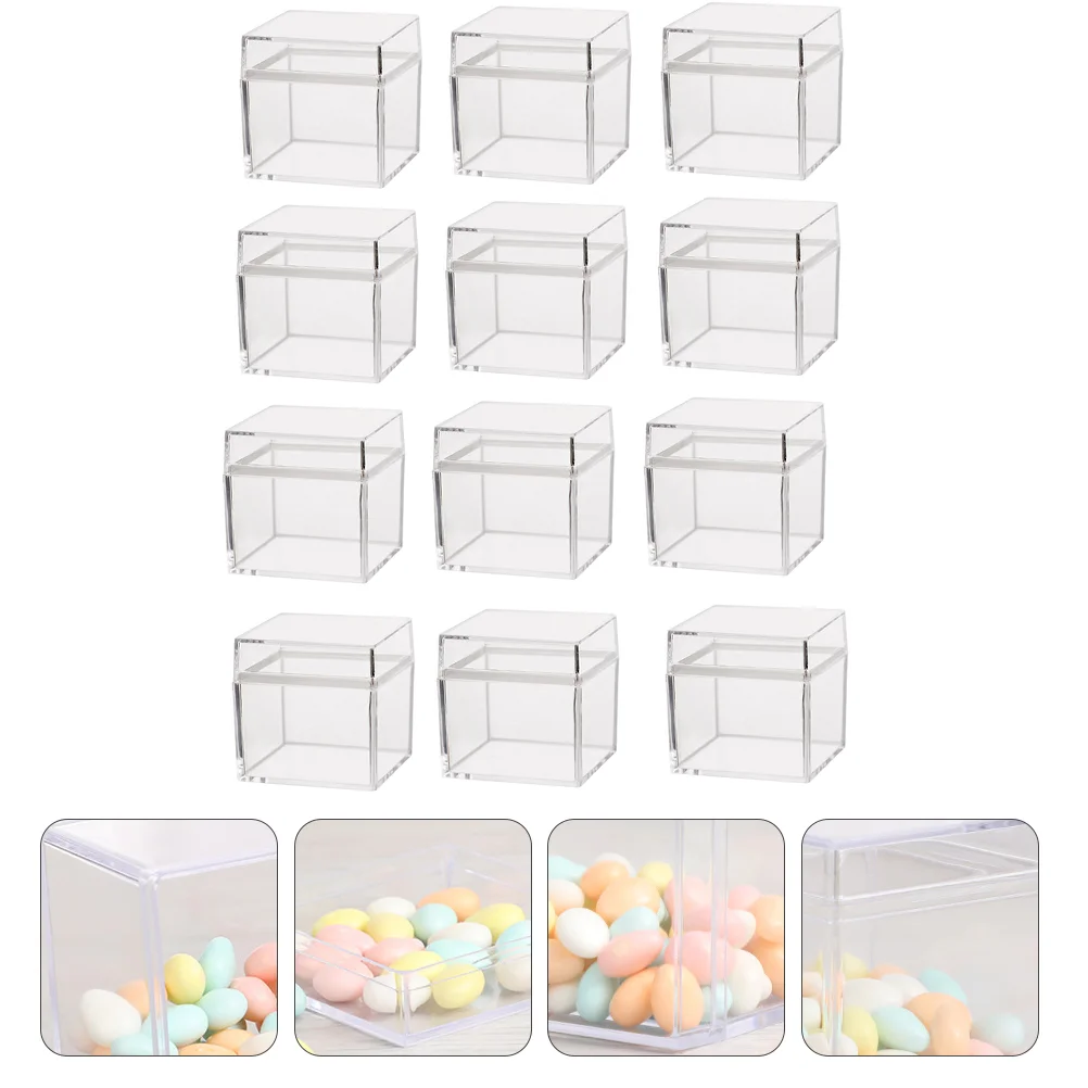 

24Pcs Practical Plastic Boxes Transparent Candy Boxes Square Gift Storage Boxes