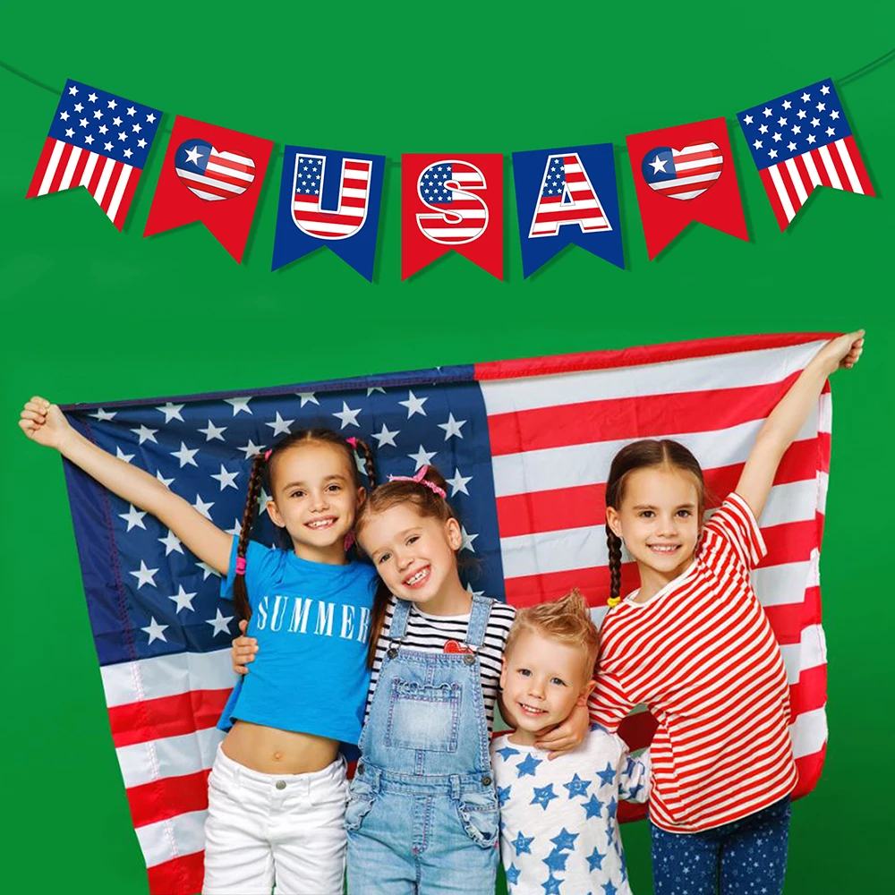 

USA National Flag July 4th Day Birthday Party Wall Backdrops Hanging USA Banner Bunting Independence Day Carnival Party Decors