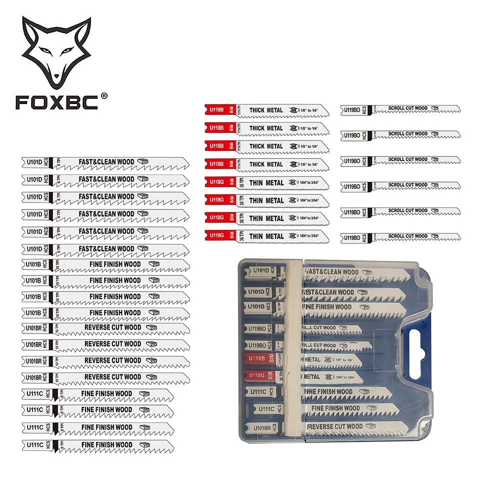 FOXBC Jigsaw Blades U Shank for Wood Metal Cutting Fits Blac