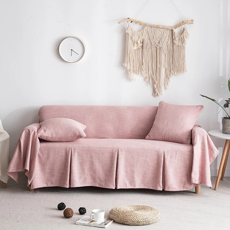 

Solid Color Sofa Cover Linen Plain Sofa Towel Cover Sofa Cushion for Living Room Couch Cover Single/Two/Three/Four Seater