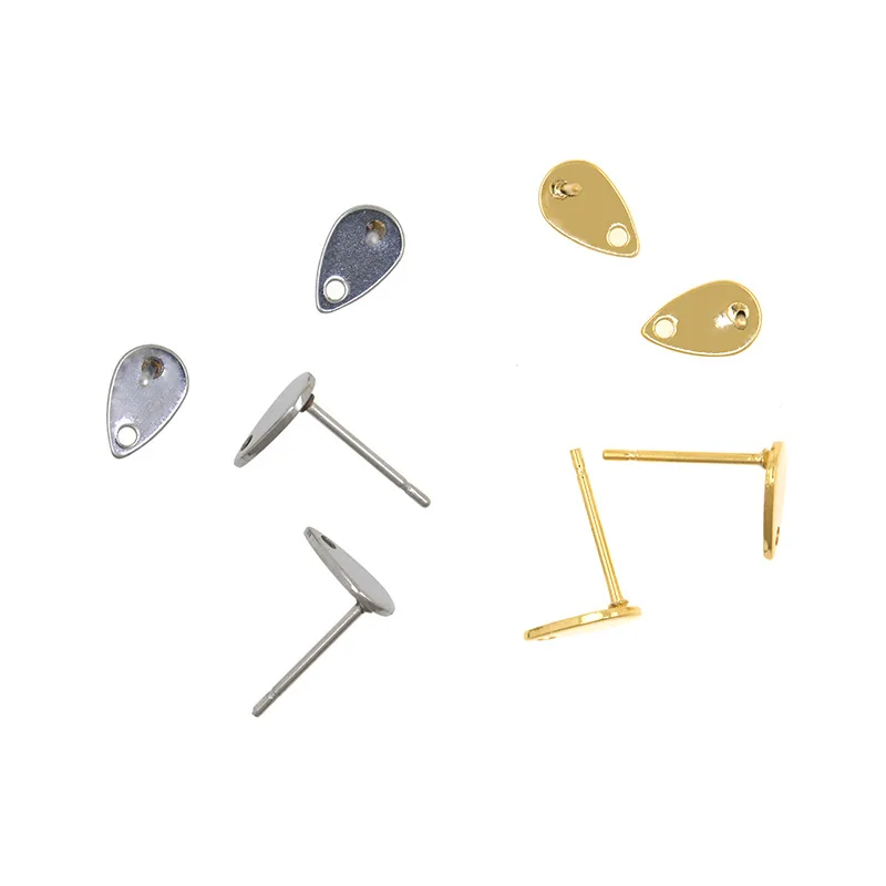 50Pcs Stainless Steel Drop-Shaped Earrings With Hole Blank Base Tray Suitable For 8mm Jewelry DIY Making Earrings Accessories