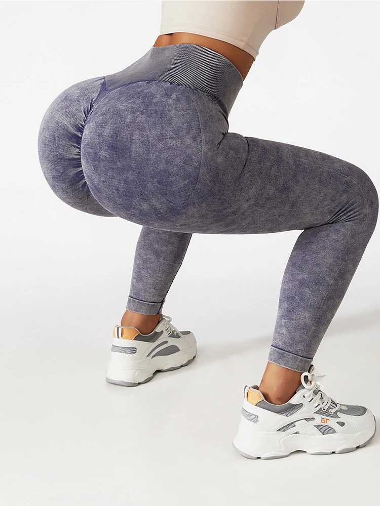 Women's Sand Wash Scrunch Butt Lifting Workout Leggings Seamless High Waisted Tummy Control Gym Yoga Pants Ruched Booty Tights