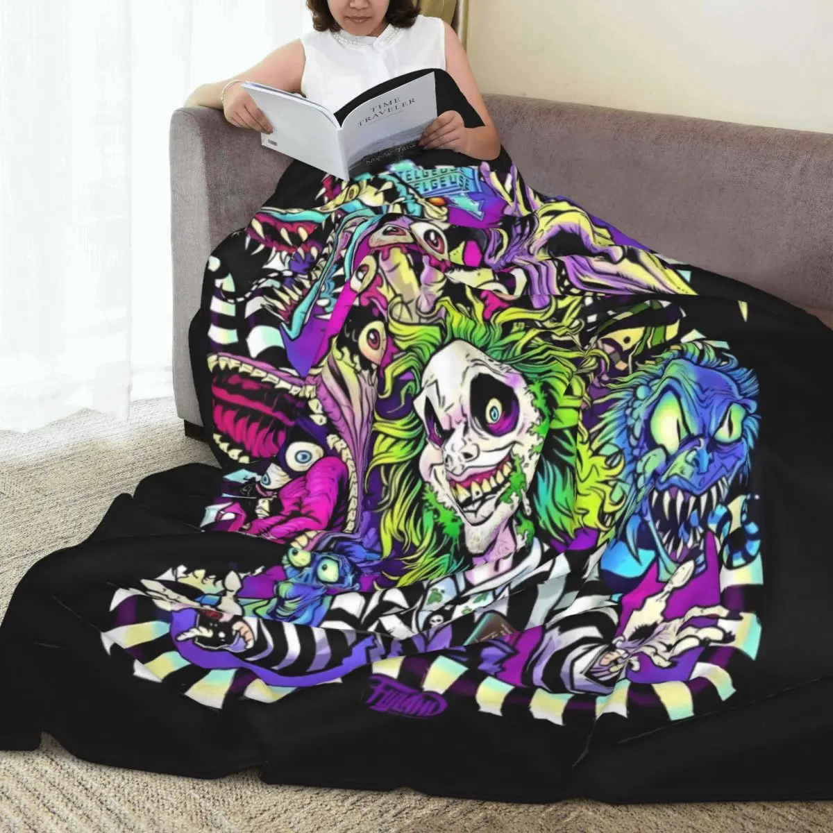 Теплое одеяло для кемпинга B-Beetlejuice Horror Art фланелевое покрывало дивана кресла