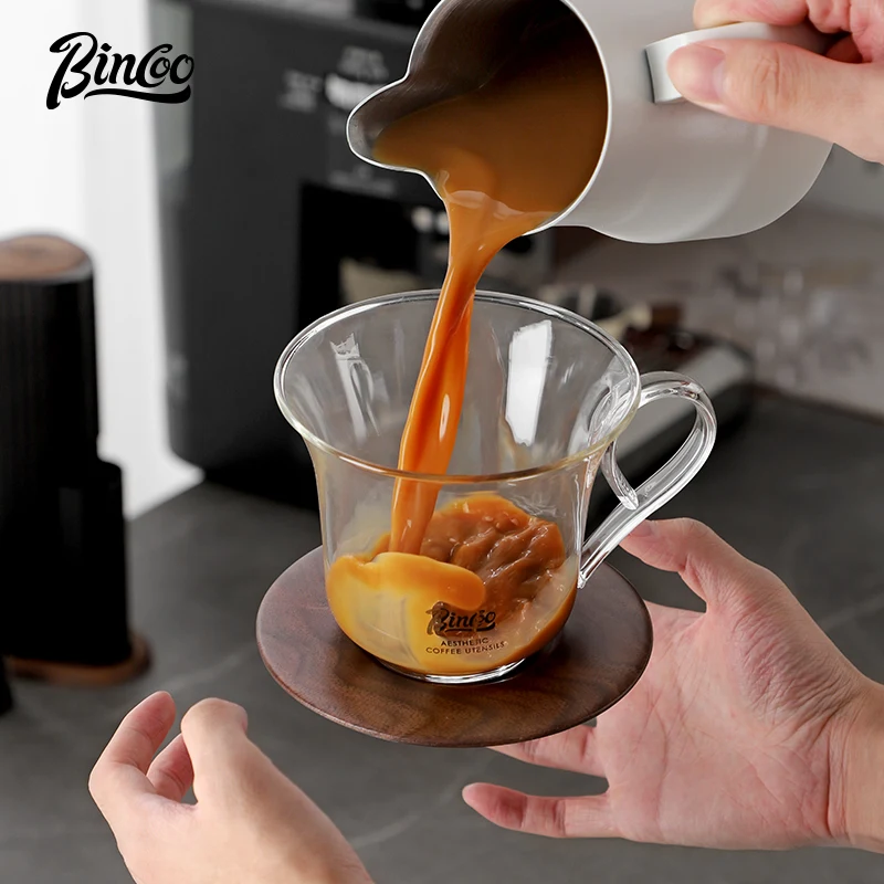 Стеклянная чашка для кофе Bincoo и блюдце с ручкой устойчивая к высоким