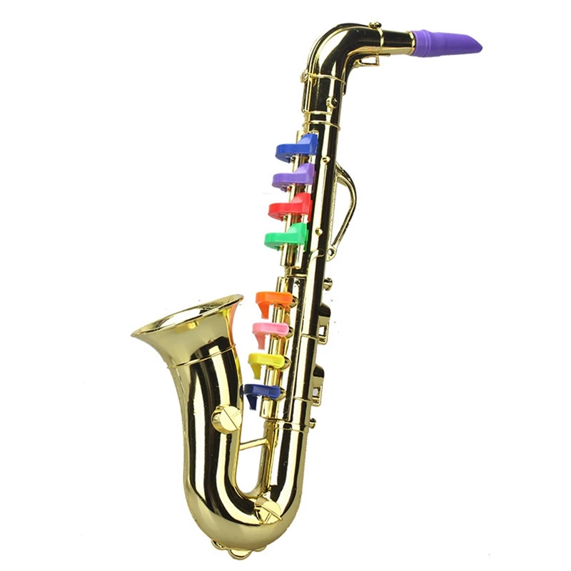 

Саксофон с 8 цветными клавишами, металлический реквизит для имитации, игровые Мини Музыкальные ветровые инструменты для детей, игрушка на д...
