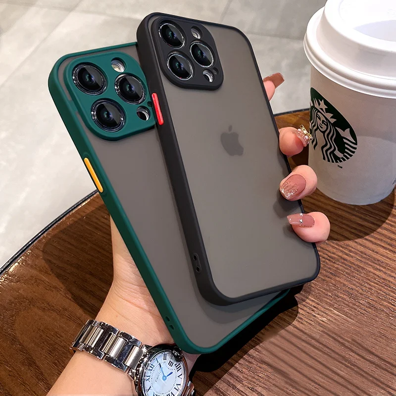 

Luxury Shockproof Armor Matte Clear Phone Case For iPhone 11 12 13 14 Pro Max Mini X XS XR 7 8 Plus Bumper Silicon PC Hard Cover
