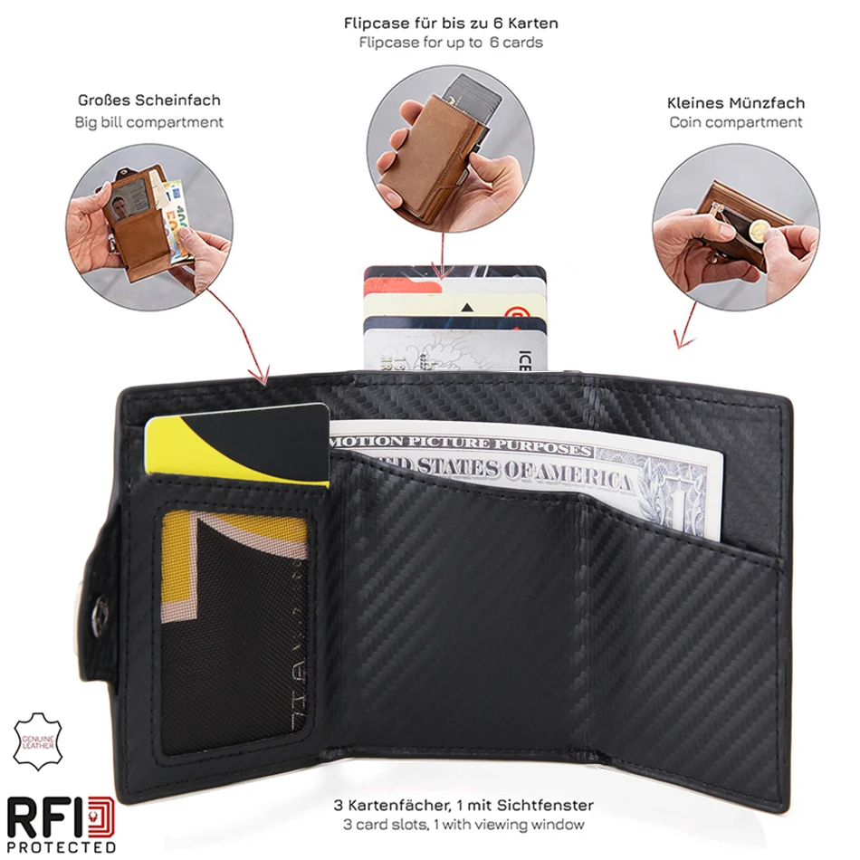 Rfid Carbon Fiber Card Holders Men Wallets Slim Thin Coin Pocket ID Bank Credit Cardholder Case Aluminum Minimalist Smart Wallet