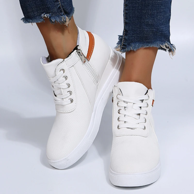 

Side Zipper All Seasons Loafers Ladies Wedge Heel Sneakers Plus Size Lace Up High-quality Platform Shoes Chaussure Femme