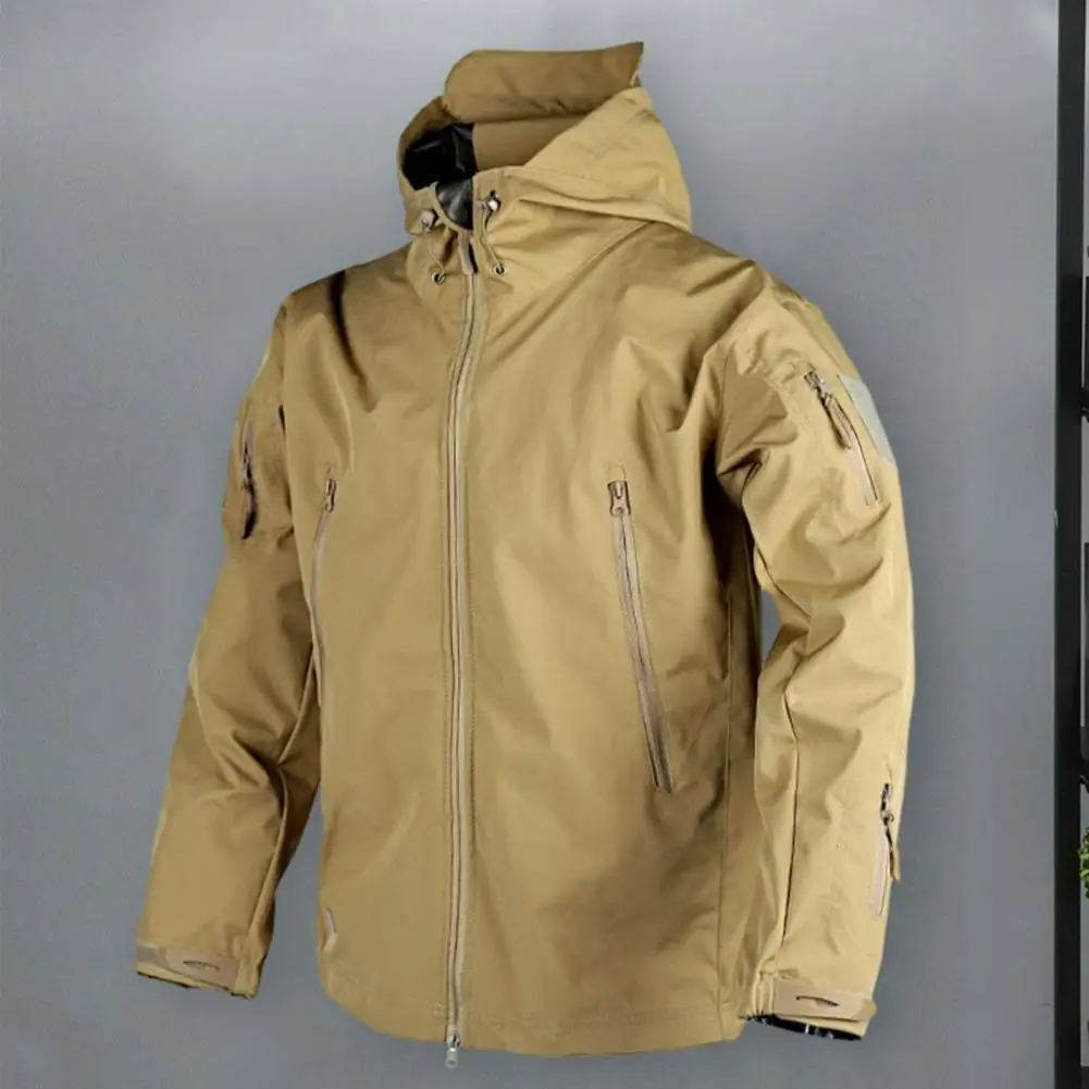 

Men Spring Autumn Trench Coat Hooded Long Sleeve Zipper Placket Windbreaker Warm Fastener Tape Design Mountaineering Jacket