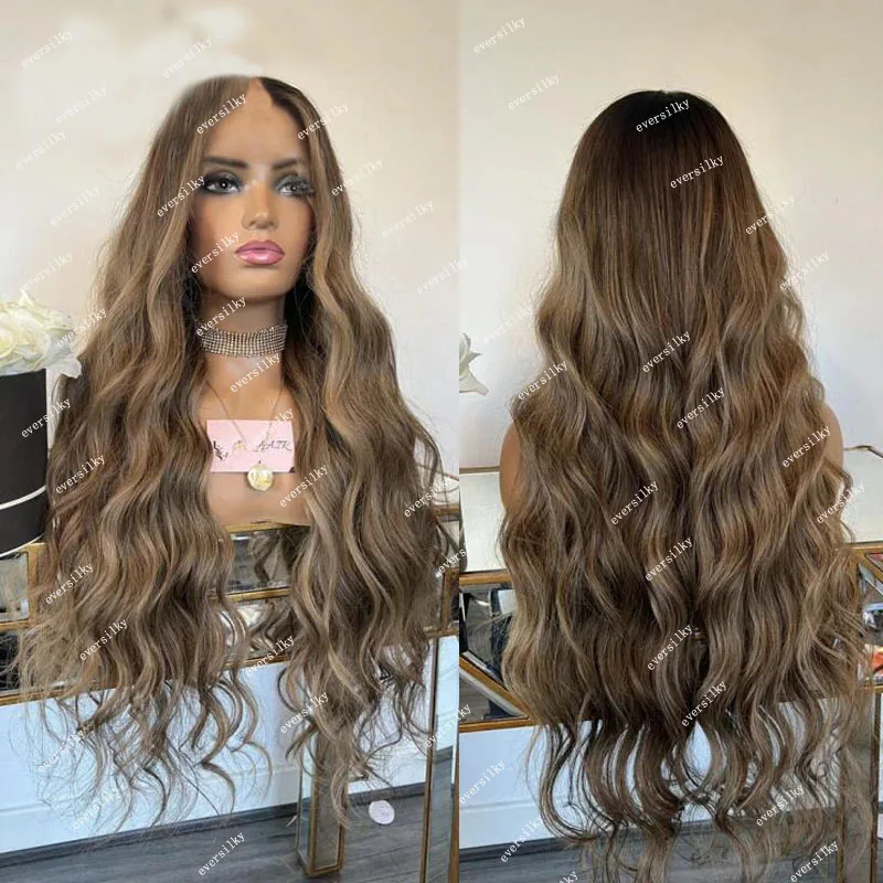 Highlight Ash Blonde Loose Wave Glueless U Part Wig 100% Virgin Human Hair Auburn Brown V Shape Half Wig Wavy Full Machine Made