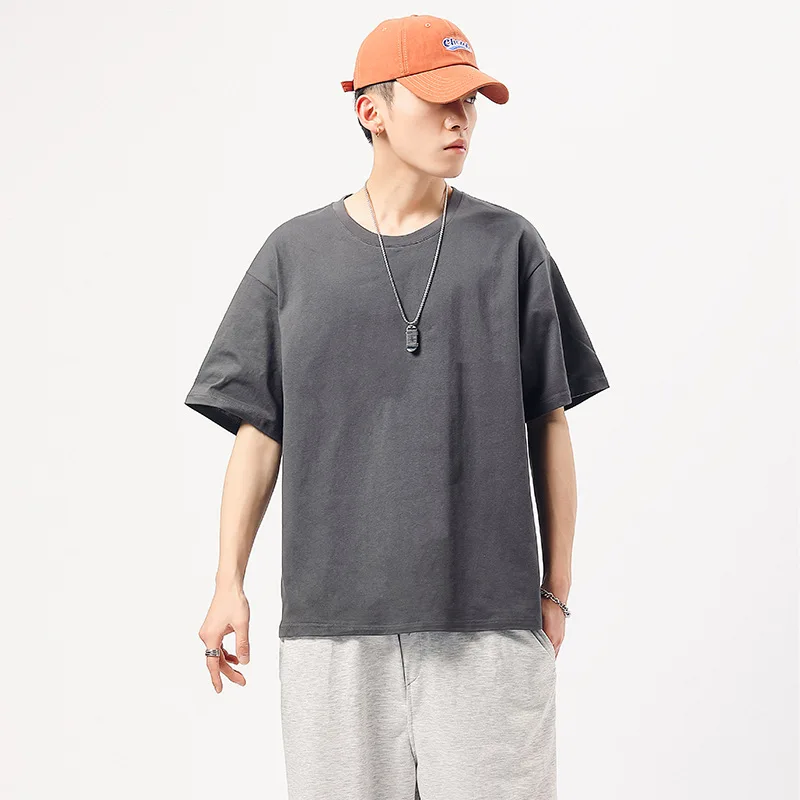 

2022 New Five Half Sleeve 100% Cotton Men And Women Summer Solid Oversize T-shirt Loose Short Casual Basic Men's Clothes
