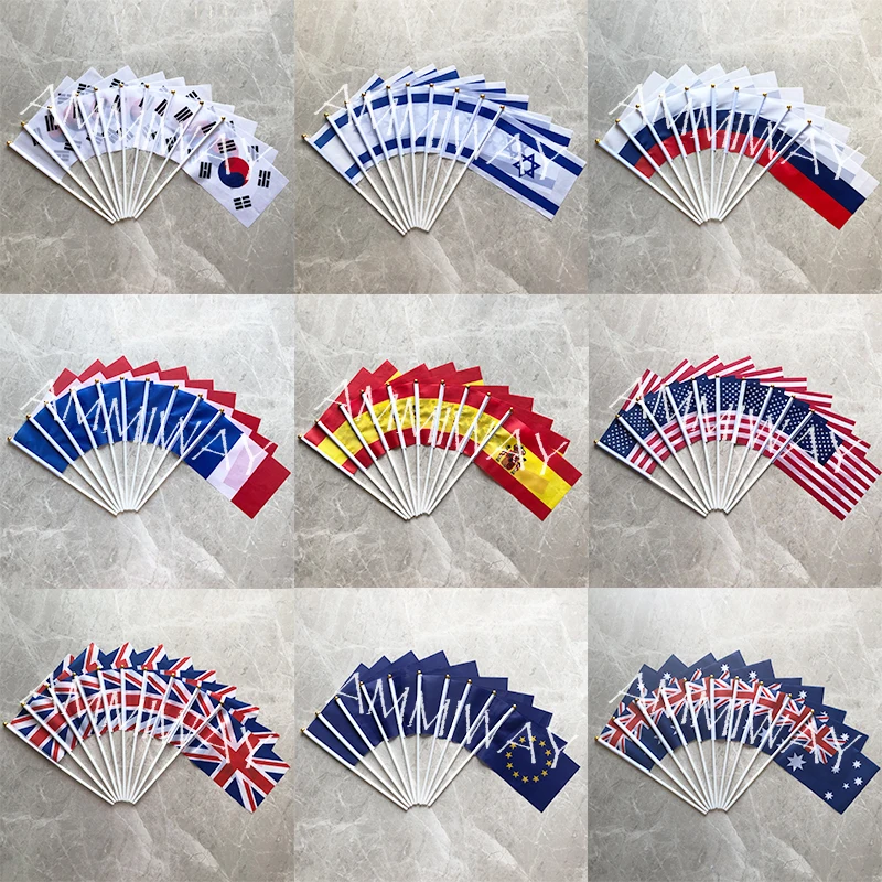14x21cm 10pcs Austria Peru Singapore Albania China Chinese Tunisia Denmark Danish Georgia Indonesia Small Hand Flags and Banners - купить по