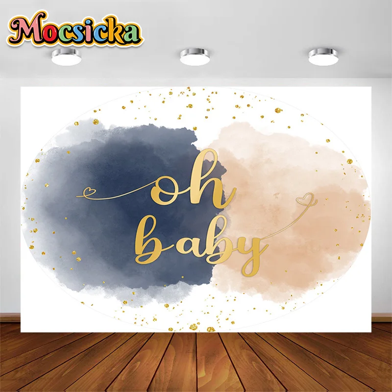 

MOCSICKA Oh Baby Backdrop He or She Boy or Girl Newborn Baby Shower Photo Background Gender Reveal Party Decoration Banner