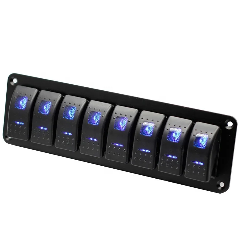 

6 Gang Aluminum Rocker Switch Panel Toggle Dash 5 Pin ON/Off Pre-Wired Rocker Switch Blue Backlit Switch