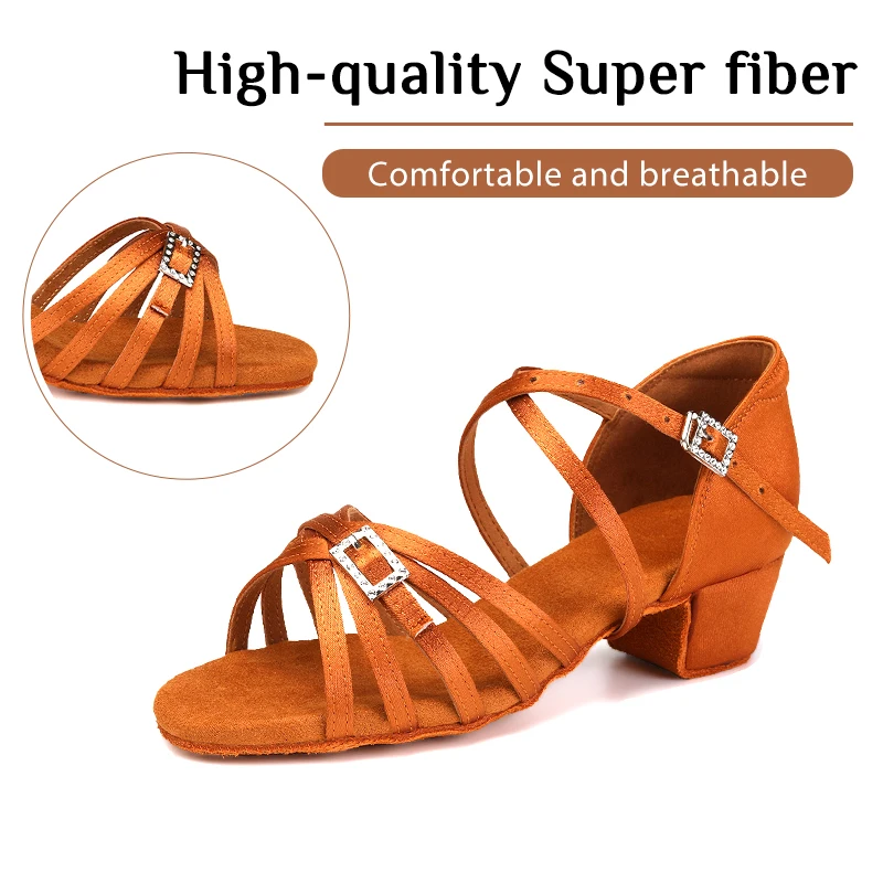 HIPPOSEUS High Quality Silk New Arrival Wholesale Girls Children/Child/Kids Ballroom Tango Salsa Latin Dance Shoes Low Heel