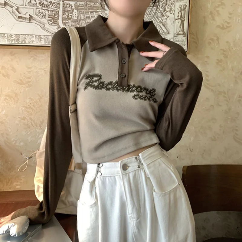 

Deeptown Vintage Y2k Crop Tops Tshirt Women Harajuku Fashion Streetwear 2000s Aesthetic Long Sleeve Polo Tees Korean Style