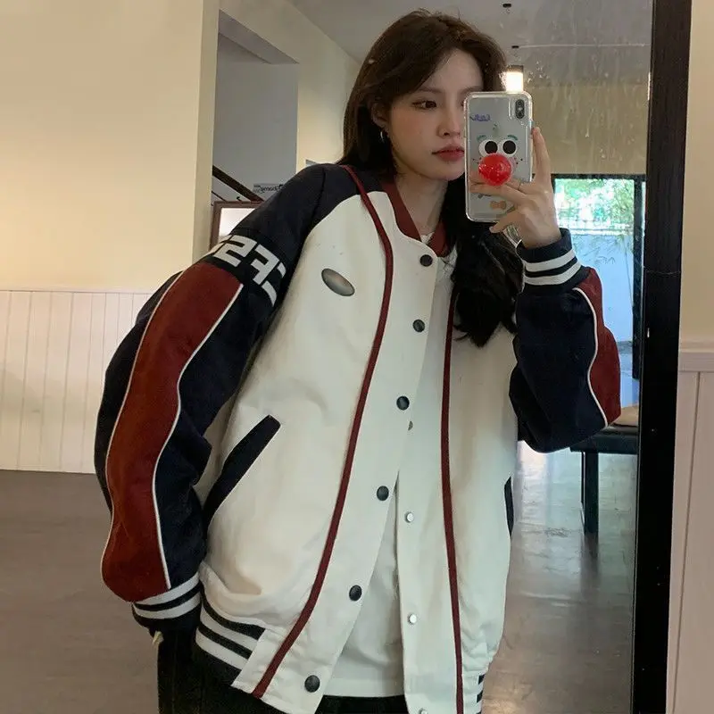 

Deeptown Bomber Jacket for Women Vintage Fashion Streetwear Trend Oversized Baseball Jackets Autumn Winter College Uniform Coat