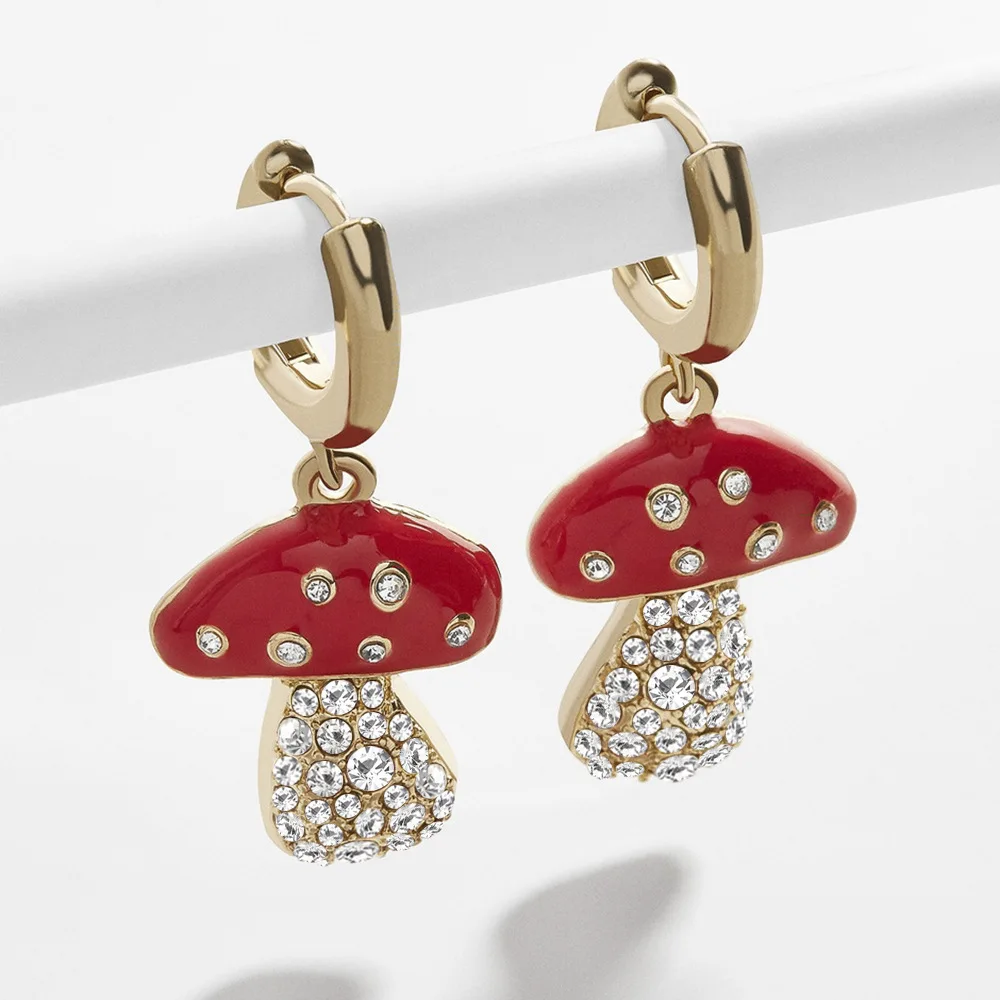 

Crystal Drop Earrings Sweet Cute Colorful Enamel Mushroom Pendant Earrings for Women Charm Girls Huggies Hoop Earrings Jewelry