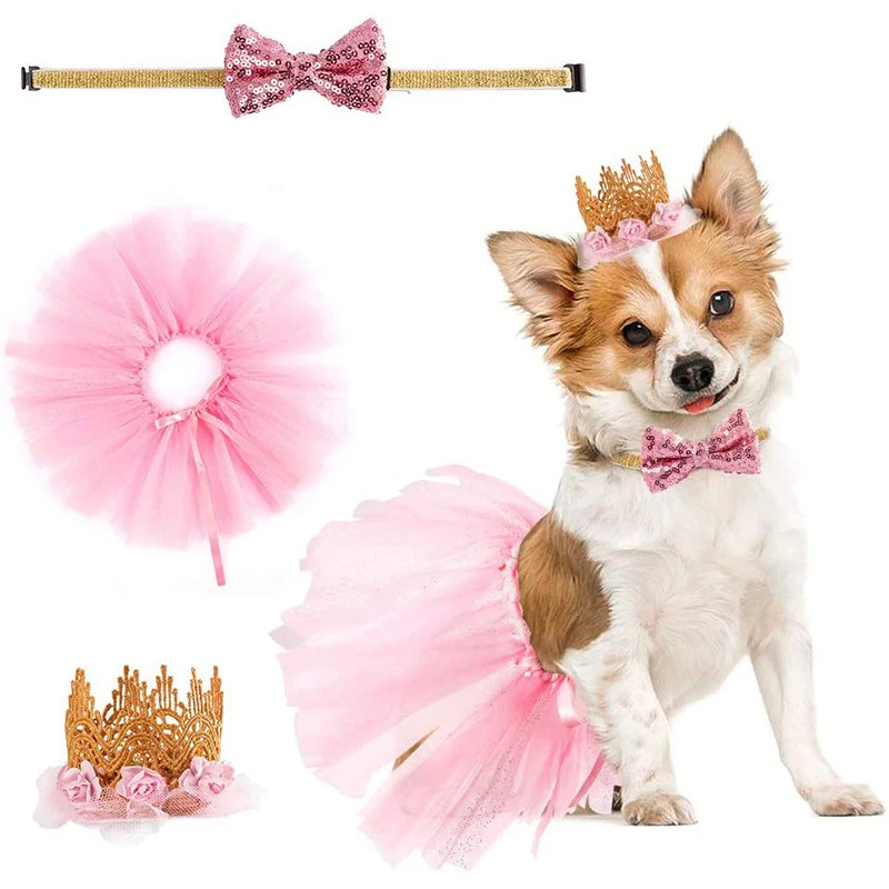 

Handmade DIY Pet Birthday Party Accessories Cute Princess Collar Dogs Hair Bows Skirt Puppy Accessories Pet Products Supplier