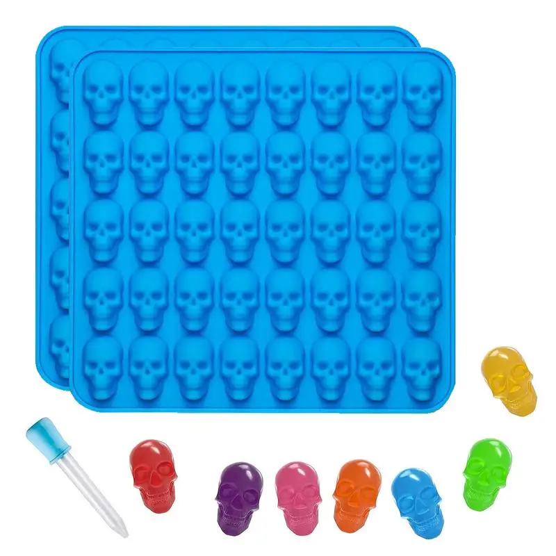 

Gummy Skull Molds Flexible Silicone Gummy Mould 40 Cavity Non-Stick Skull Silicone Molds With 1 Dropper For Chocolate Jelly Ice
