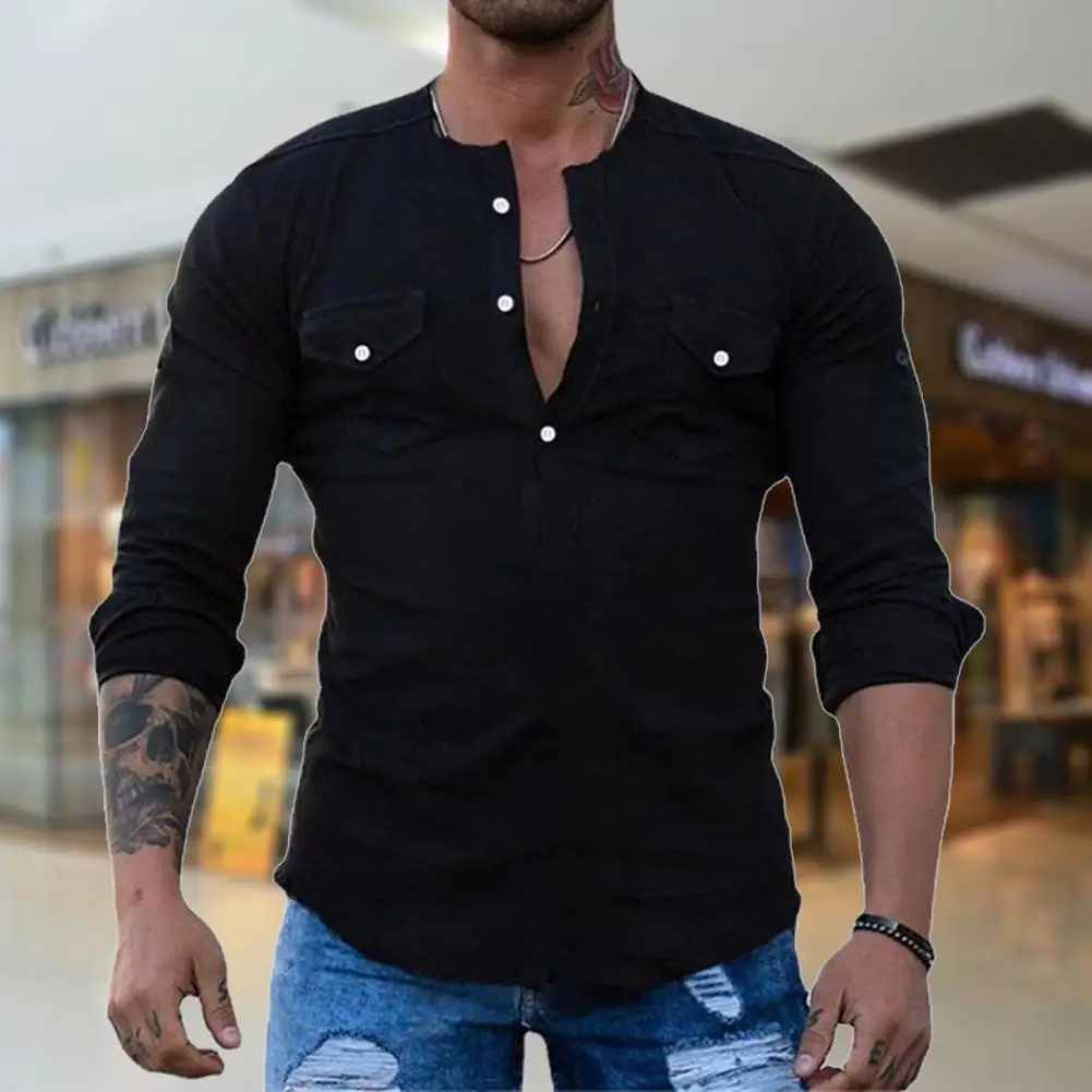 

Trendy Slim Fit Leisure Autumn Shirt Men Shirt Cardigan Flap Pockets