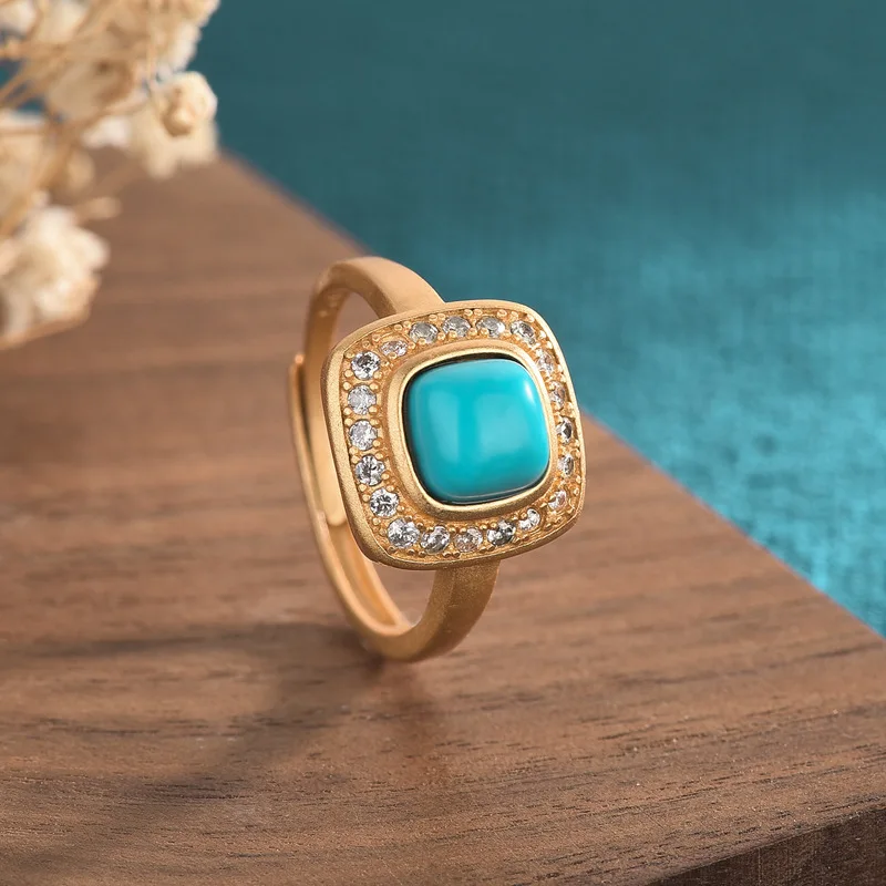 

Women's Accessories Girls' Hand Decorated Antique Gold Inlaid Imitation Turquoise Ring