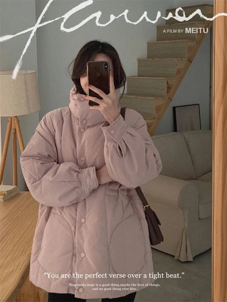 Winter Gentle Bread Clothing Women Down Cotton Coat Female Korean Version Casual Stand Collar Plus Velvet Warm Jacket JD2268