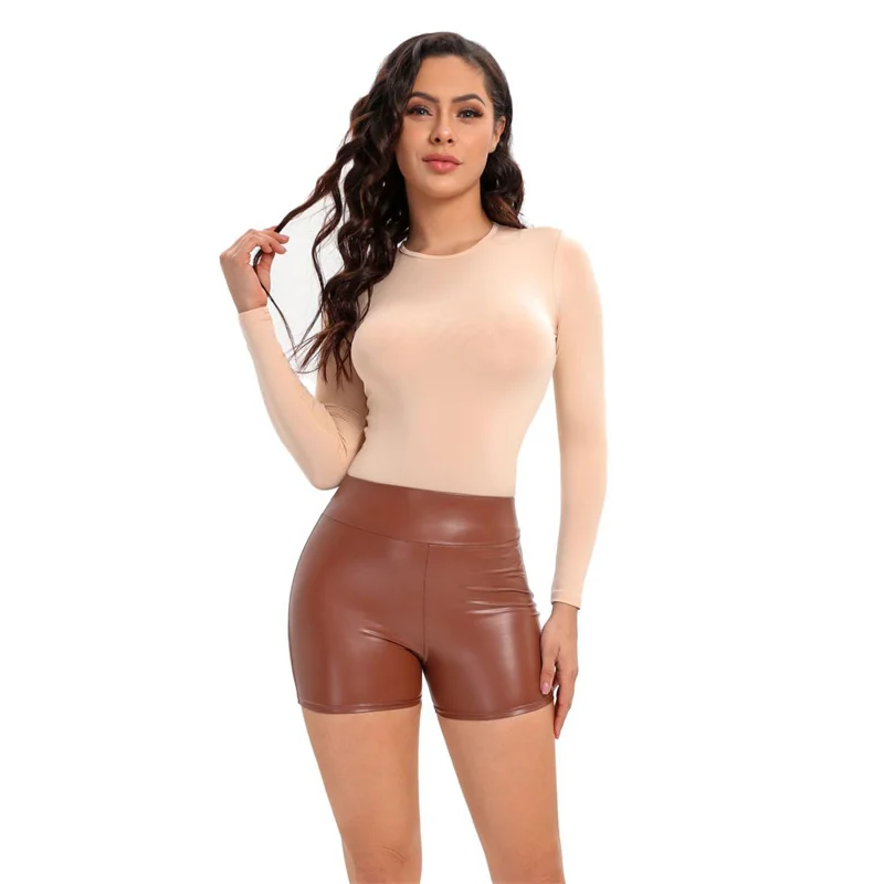 winter shorts women clothing pantalones cortos mini short mujer Sexy PU Faux Leather Pants Bright Line high waist large size 5XL