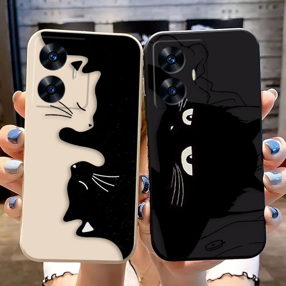 Чехол для телефона с забавным черным котом Realme C65 C63 C53 C35 C55 C33 C30 C21Y C20 C12 C11 GT 2 XT NARAO 20