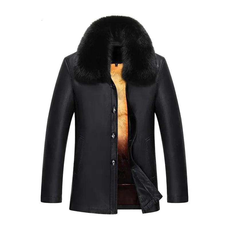 

6877 New Men Winter Clothing Sheepskin Genuine Leather Jacket mink Collar rabbit Thick liner Mink Fur Coat