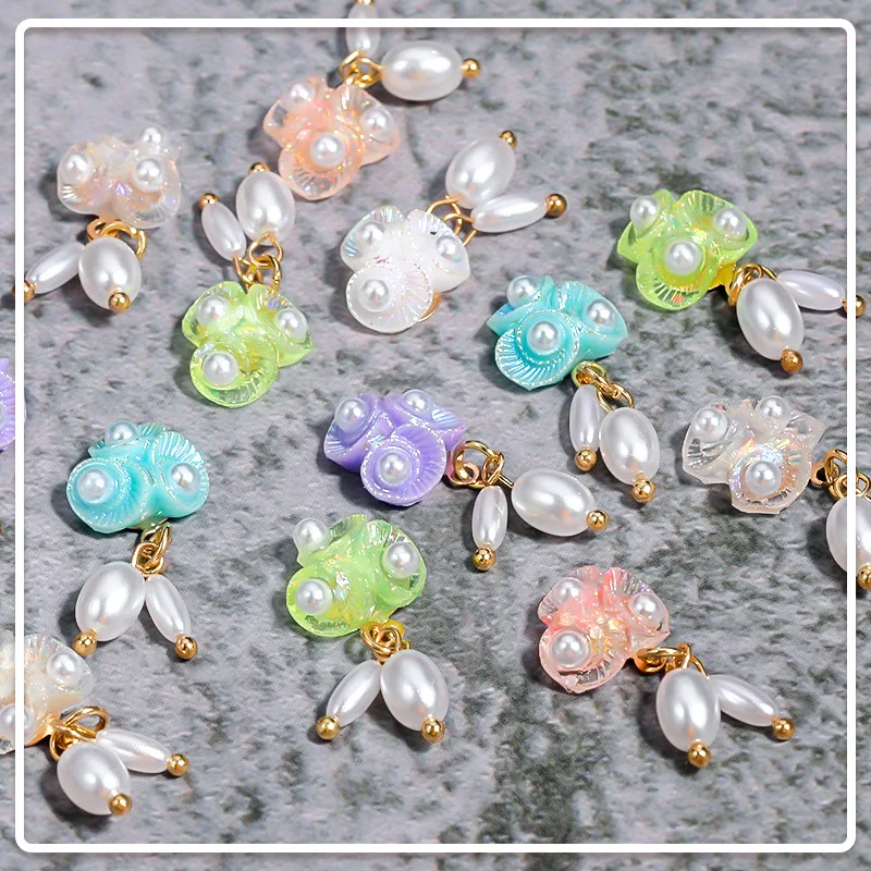 

Украшения для ногтей 5 шт., ракушки для ногтевого дизайна, жемчужный цветок, подвеска, украшение для ногтей, 3D декор для ногтей, 6 цветов, прозр...
