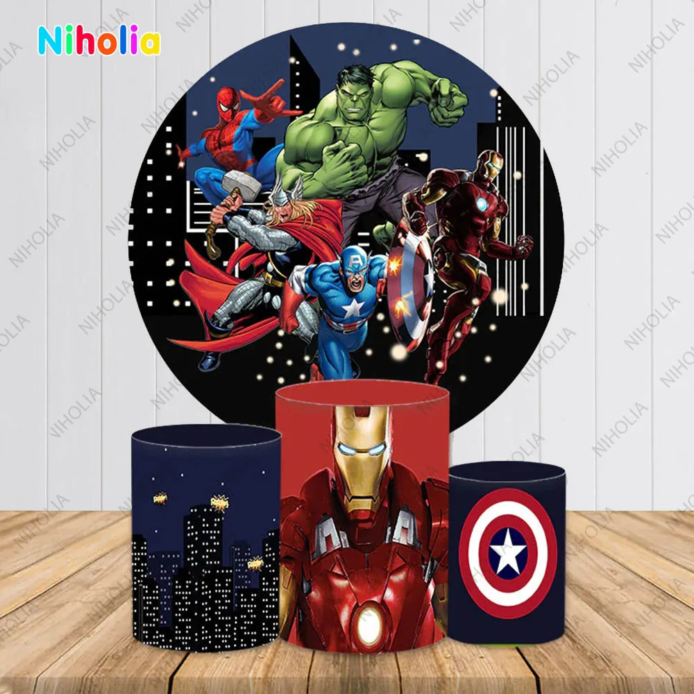 Круглый фон с супергероем Marvel Мстители город ночь день рождения украшение для