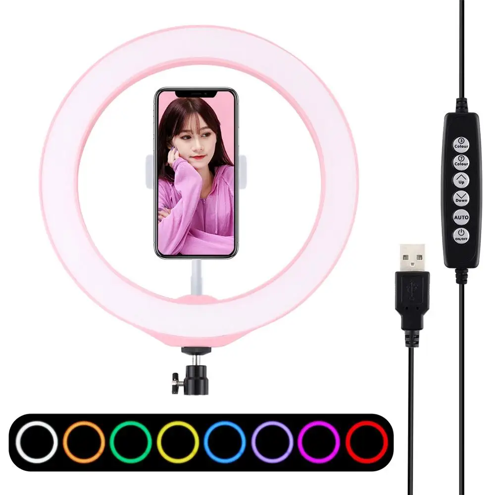 

PULUZ 10.2 inch RGBW Dimmable LED Ring Light Youtube Vlogging Photography Video Lights Cold Shoe Tripod Ball head Phone Clamp