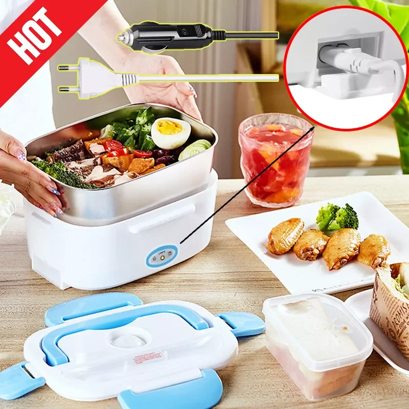 

Heating Lunch Box 2 Layers Portable Bento Box Food Container with Spoon Rice Cooker 12V 40W for Home Office