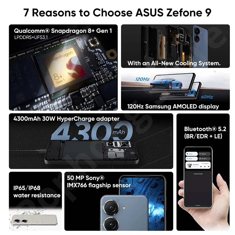 Cena Wersja Globalna ASUS Zenfone 9 Telefony Komórkowe 5.9 Cala 120Hz AMOLED Snapdragon 8 + Gen 1 Octa Core 30W Szybkie ładowanie 50MP Podwójne Kamery