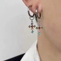 1pc titanium steel multicolour cz zircon cross hoop earrings for women mens charm crystal earrings stainless steel jewelry