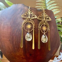 gothic moth earrings gold sun moon earrings white resin flower drop moth earrings hypoallergenic stray jewelry