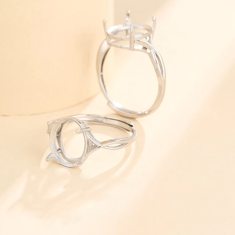 7x9mm 8x10mm 9X11mm S925 Sterling Silver Adjustable Blank Ring Base For Cabochons Cameo Ring Jewelry Findings Making Accessories