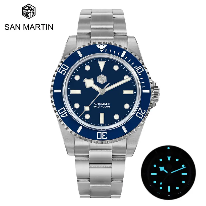 

San Martin YN55 Watch for Men Classic Luxury 40mm Diver Water Ghost Automatic Mechanical Sapphire 20Bar Waterproof BGW9 Luminous