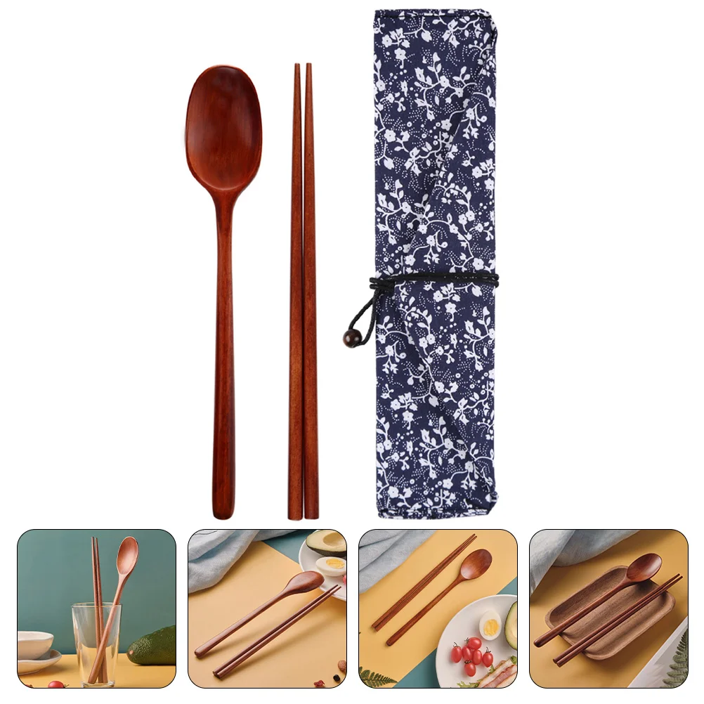 

Cutlery Wooden Set Chopsticks Travel Spoon Utensils Flatware Camping Japanese Portable School Lunch Tableware Reusablekit