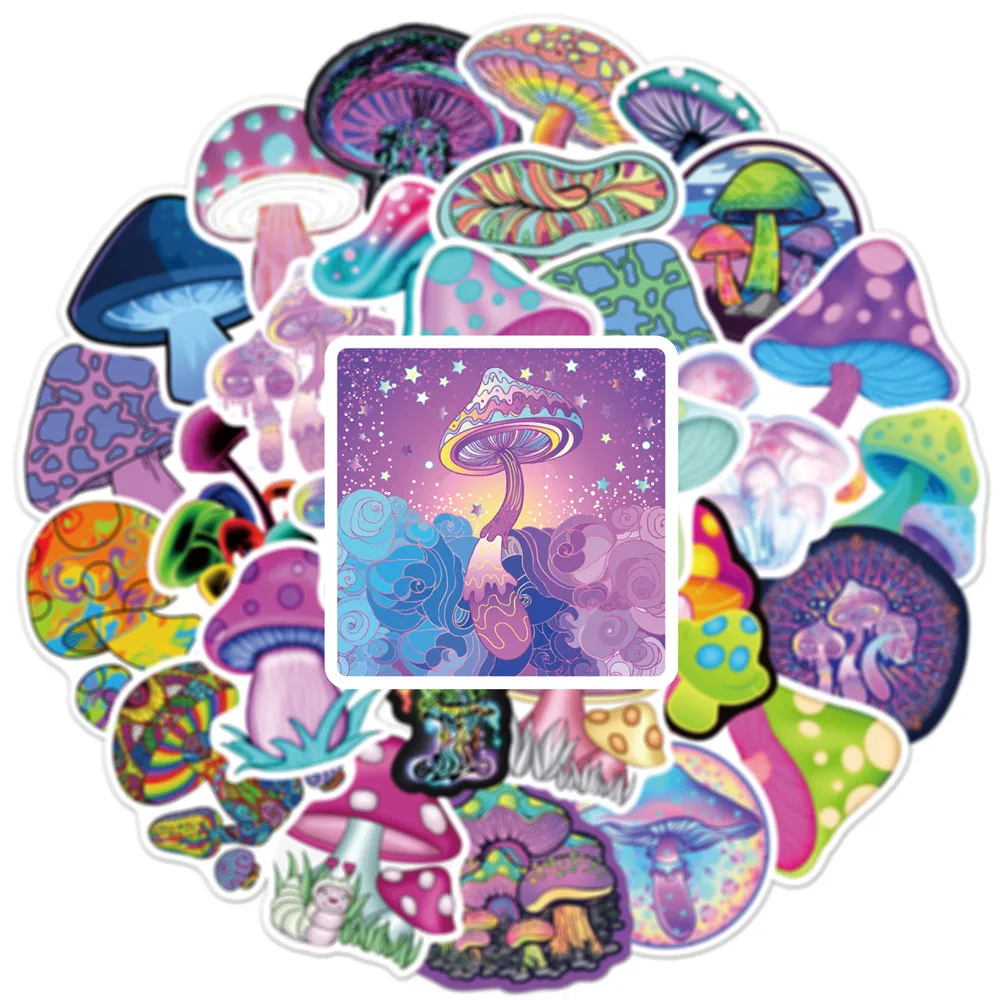 

50 New Personality Psychedelic Mushroom Graffiti Stickers Waterproof Cartoon Scrapbook Decoration Label DIY Girl Toy Lovely