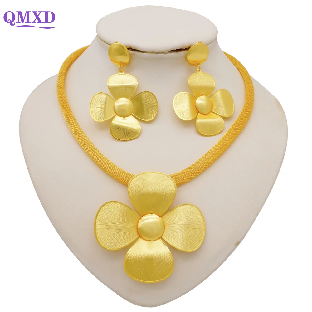 

Simple Flower Jewelry Sets Dubai African Necklace&Earring Sets Mexican Ethiopia Wedding Bride Jewelry Set For Lady Mom Gifts