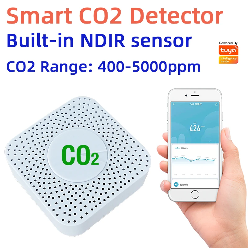 Tuya-medidor inteligente de dióxido de carbono WiFi/ZigBee, NDIR, detección en tiempo Real de alta precisión, conexión inteligente, Detector de CO2 para el hogar y la escuela