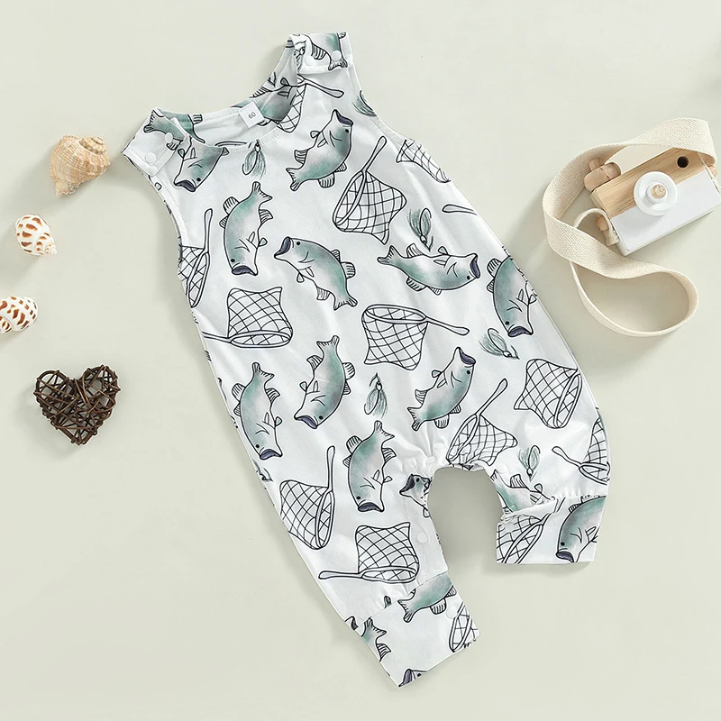 Комбинезон для маленьких девочек и мальчиков с принтом рыбы комбинезоны без