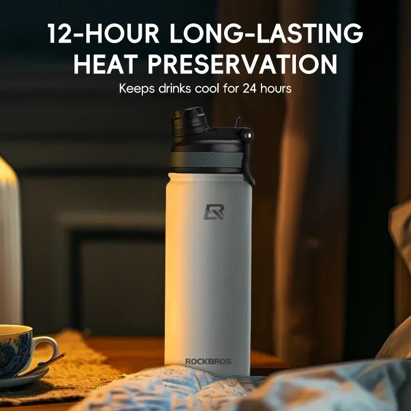 ROCKBROS Спортивная бутылка для воды Термальная Нескользящая нержавеющая сталь 304