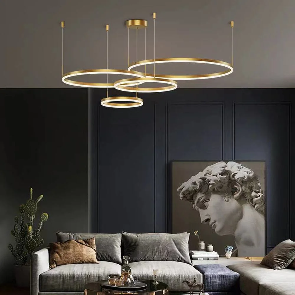 

Modern Minimalist Led Chandeliers Nordic Loft Brushed Rings Ceiling Lights Living Room Decor Bedroom Hanging Chandelier Lighting